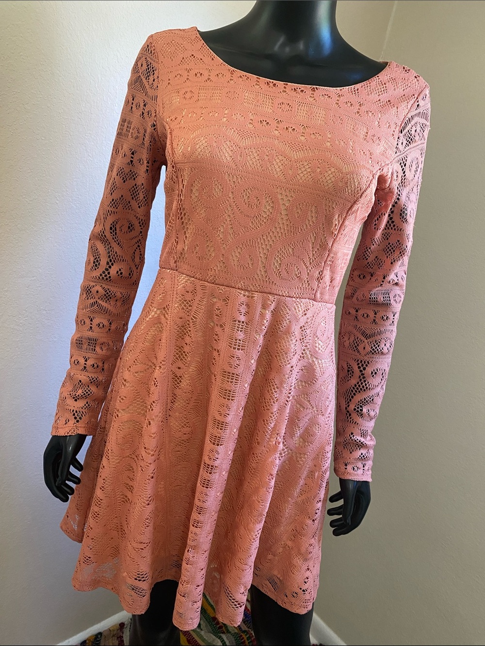 Altar'd State Peachy Blush Pink Lace Fit-and-Flare Dress